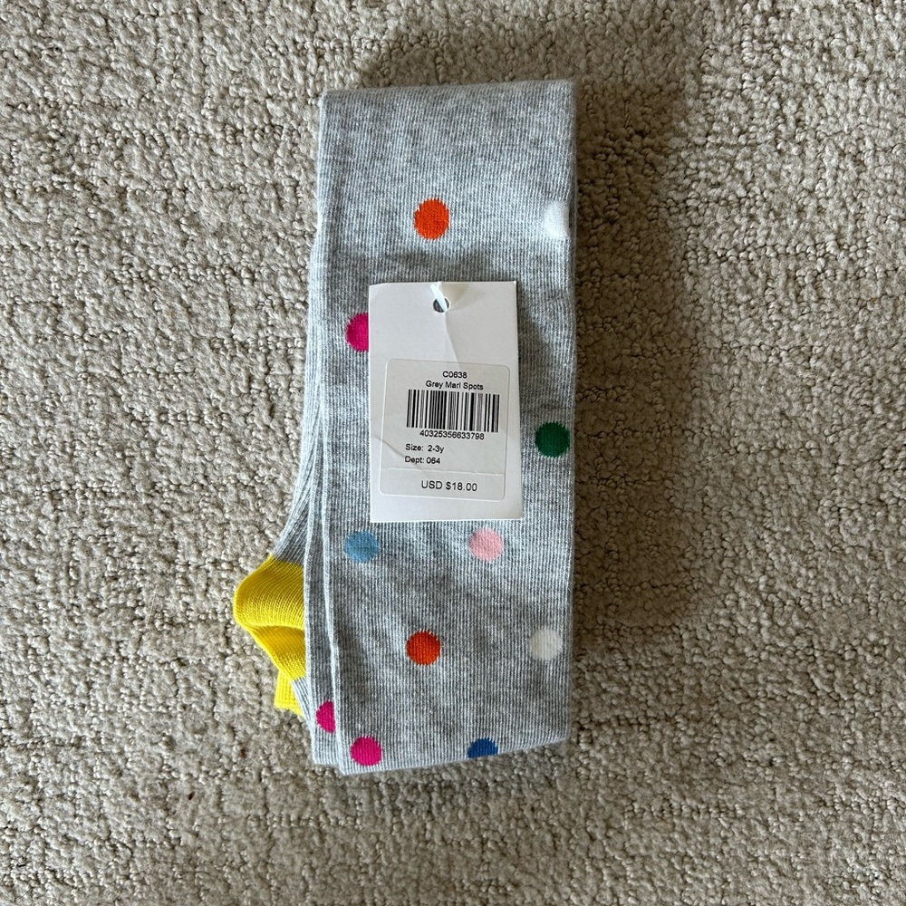 Mini Boden toddler girl rainbow polka dot tights 2/3